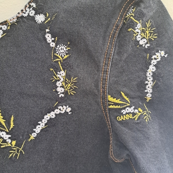 Ganni Embroidery Black Washed A-Line Mini Dress Size 38 - Picture 9 of 14